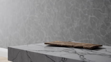 modern marble table with wooden cutting board