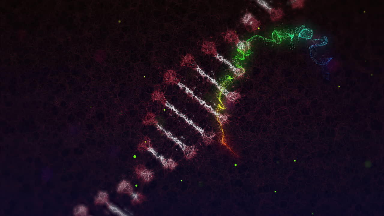 Animation of dna strand spinning on dark background