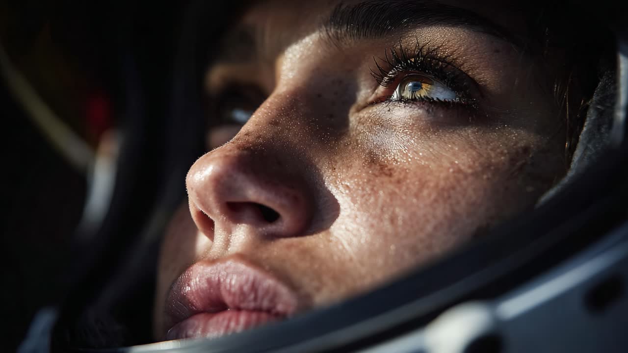 Close-Up Portrait of an Astronaut in a Space Helmet, Capturing the Intensity and Emotion in Their Eyes Amidst the Vastness of Space Exploration