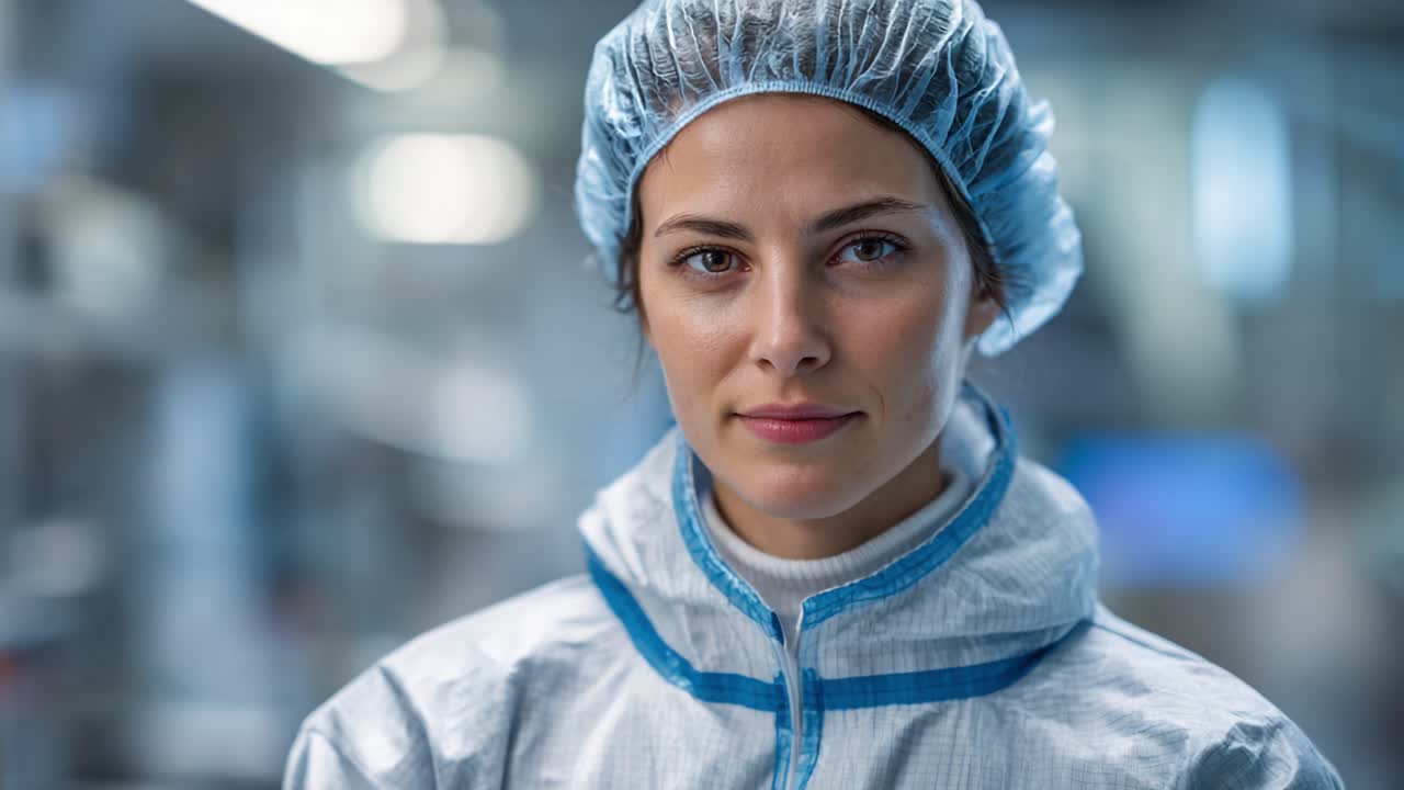 Professionista concentrato in abbigliamento sterile con dispositivi di protezione in un ambiente sanitario, che riflette l'impegno per la sicurezza e la qualità nelle pratiche mediche