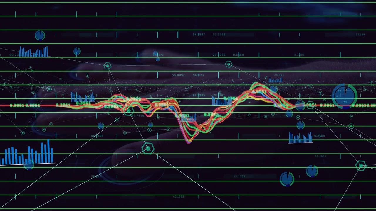 Operator moving hands behind dashboard, causing waveform peaking and pulsing nodes for analytics