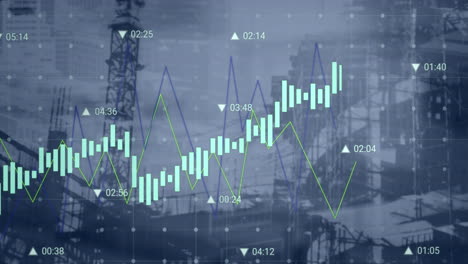 animation of statistical data processing against view of construction site