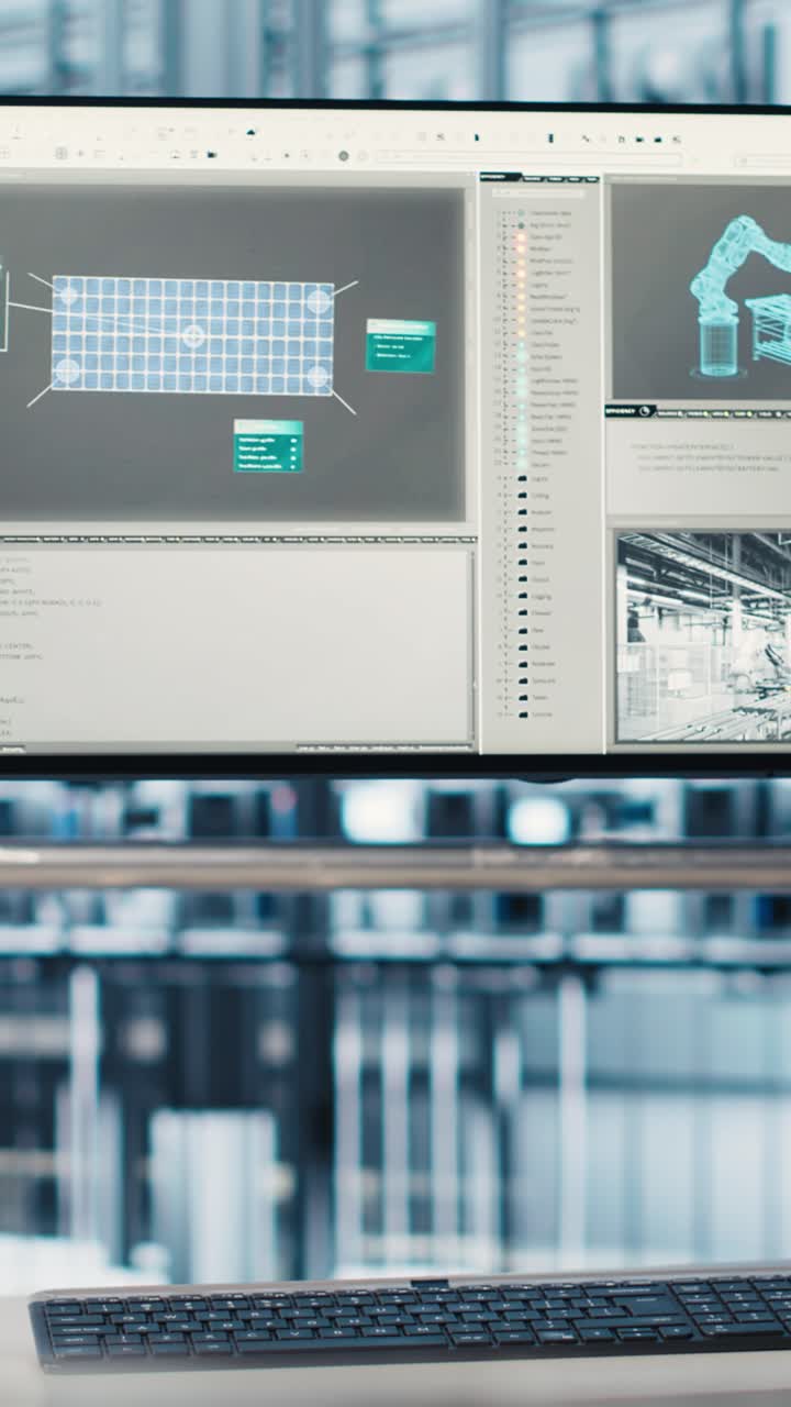 Vertical video Tracking software displayed on monitor in industry 4.0 industrial plant