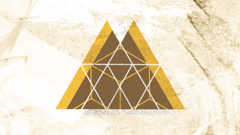 stacked triangle design against textured brown background