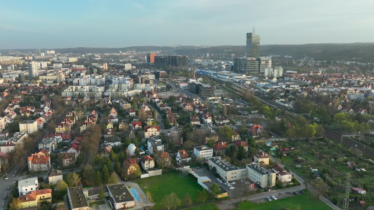 Widok z lotu ptaka na panoramę miasta w ciągu dnia w Gdańsku, Żabianka