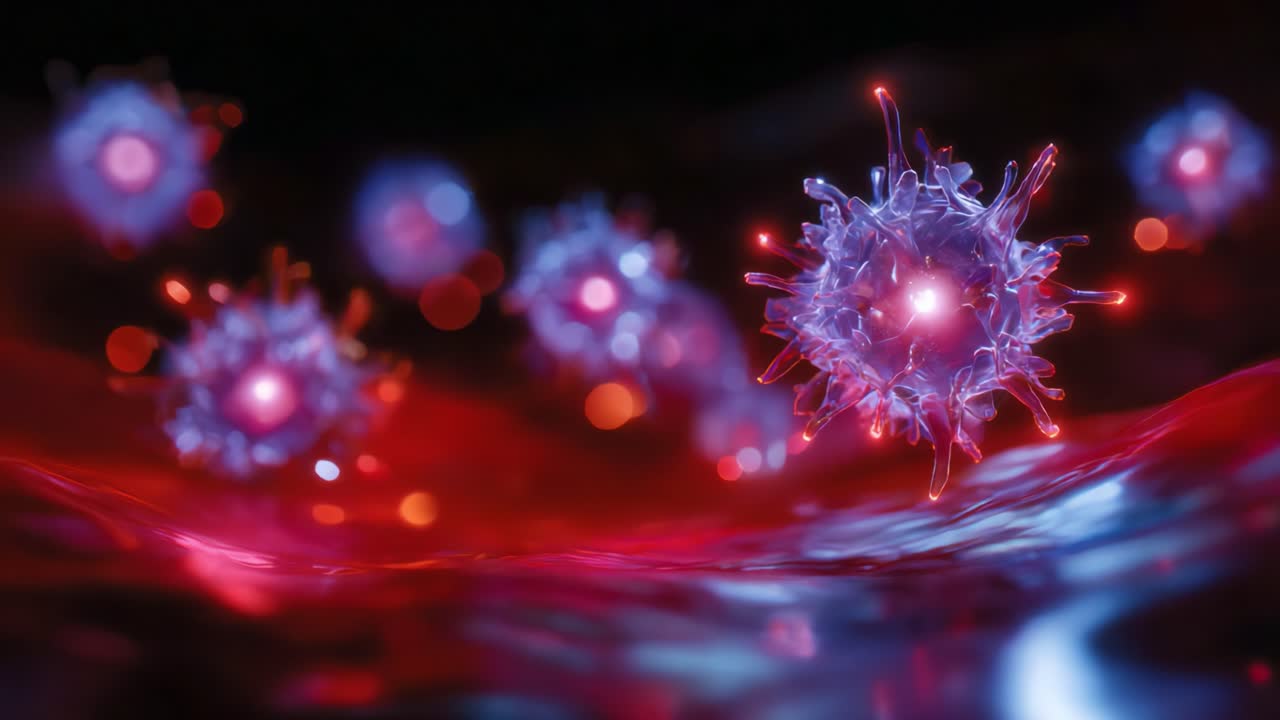 A Stunning Visualization of Colorful Pathogens in Motion, Showcasing Their Intricate Structure and Vibrant Colors as They Navigate Through a Fluid Environment