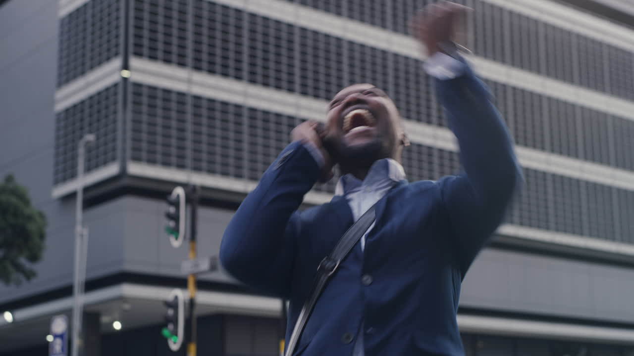 Cheering, excited entrepreneur celebrating good