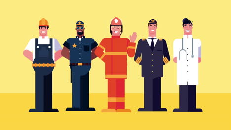 group of workers characters animation