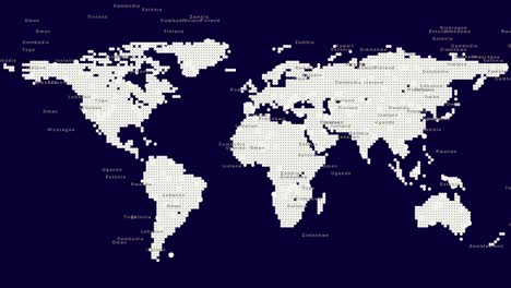 digital pixel map of the world with country names in white