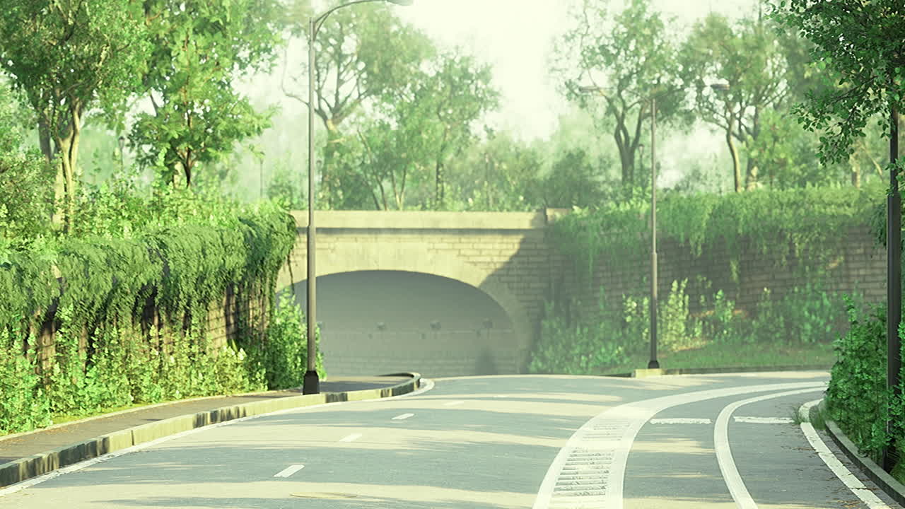 Serenity of a quiet pathway surrounded by lush greenery on a sunny day