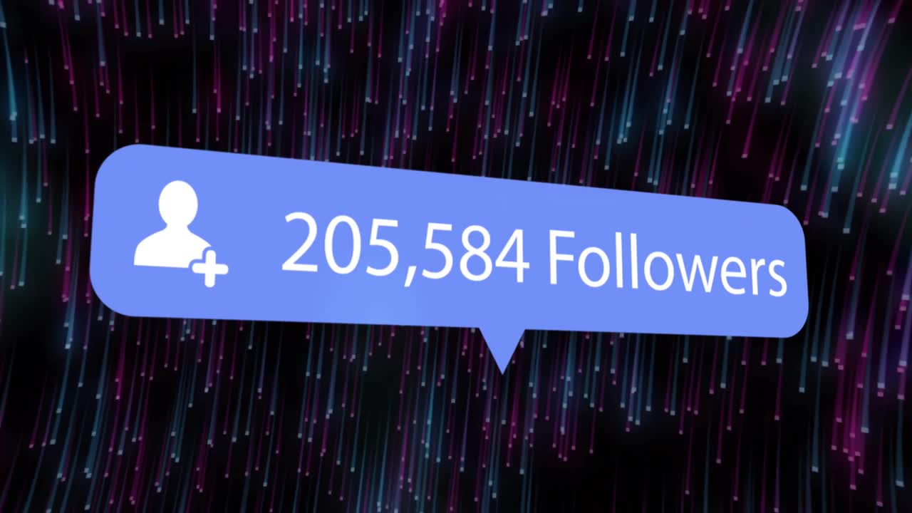 Animation of social media icon over light trails on black background
