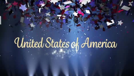 Animation-of-red,-white-and-blue-confetti-falling-over-united-states-of-america-text