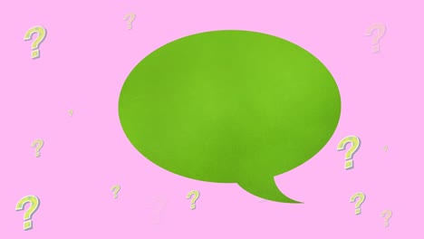 animation of question marks and speech bubble on pink background