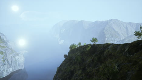 stunning view of mountains and fog