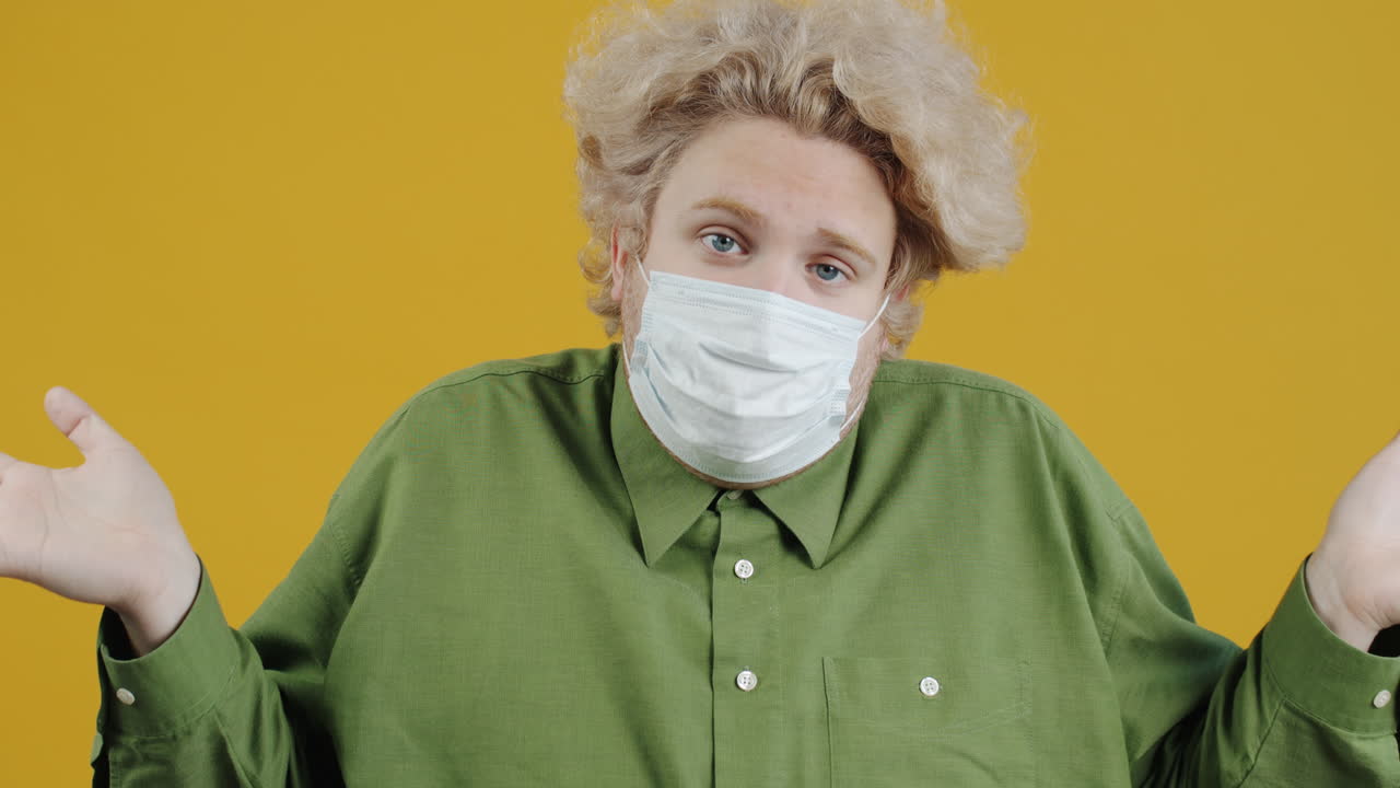 Man Wearing Mask, Expressing Confusion