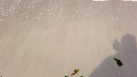 shadow of a person on the sandy beach with an ocean wave