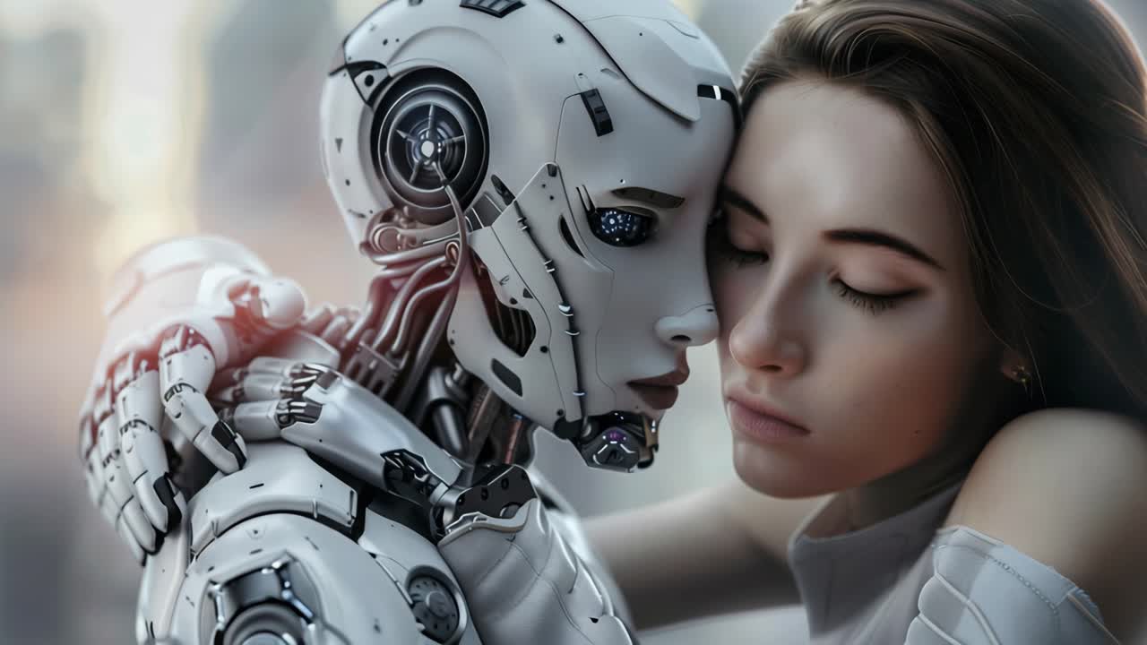 Robot and Woman Embrace