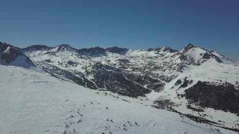 aerial tilt down shot of ski slopes in grandvalira, andorra