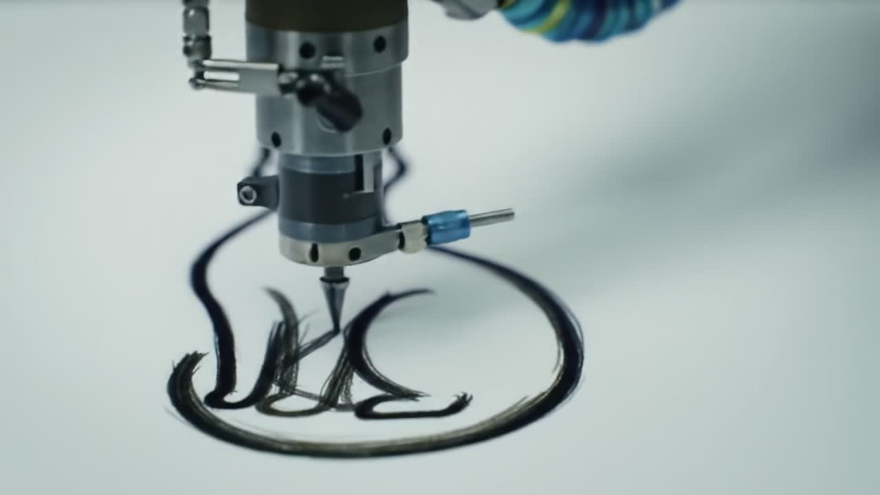 Automatiseret præcisionstegnemaskine, der fanger indviklede linjer og mønstre på papir i to stadier af kunstnerisk skabelse og design