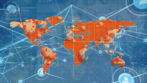 animación del mapa del mundo sobre el procesamiento de datos y la red de conexiones