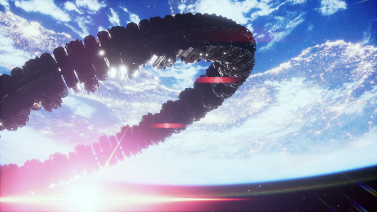 매우 상세한 거대한 우주선이 지구에 접근하고 있습니다.