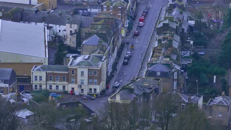 aerial view from the castle of a street with cars in dover, england
