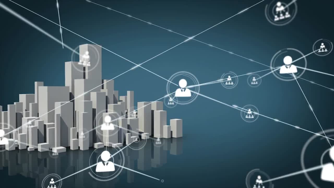 animación de la red de conexiones sobre la ciudad