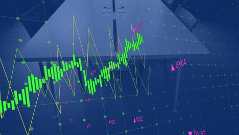 Animation-Der-Finanzdatenverarbeitung-über-Leerem-Büro