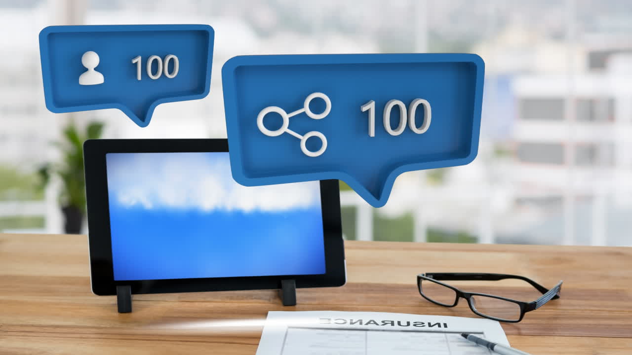 소셜 미디어를 위한 디지털 태블릿과 아이콘