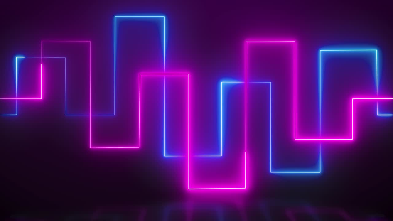 líneas de forma de neón brillantes geométricas abstractas bucle de fondo de movimiento. espectro violeta azul rojo rosa, luz ultravioleta fluorescente, iluminación moderna de colores, fondo retro futurista