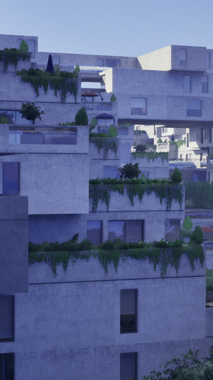 Modern architectural design featuring green terraces in a residential complex