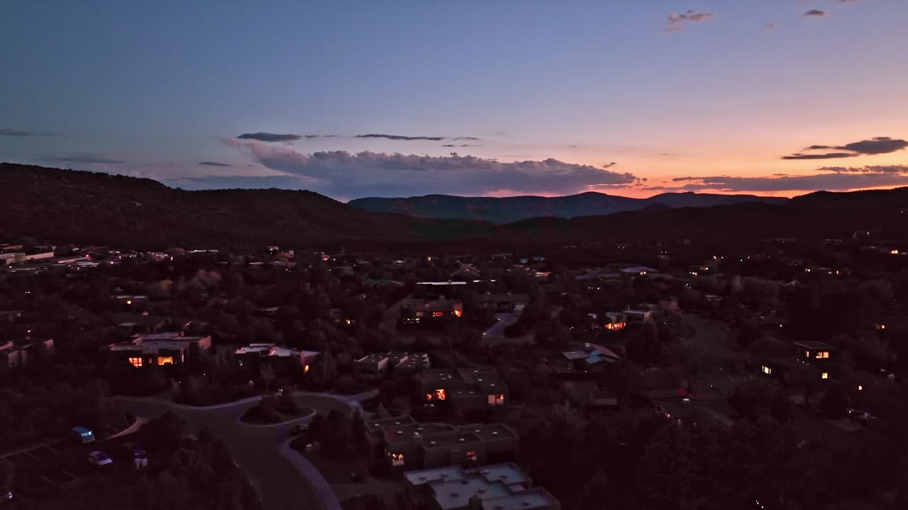 Aerial View of a Residential Area at Sunset