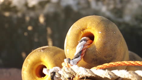 close-up of fishing buoys