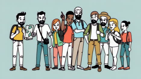 diverse group of cartoon tourists and travelers