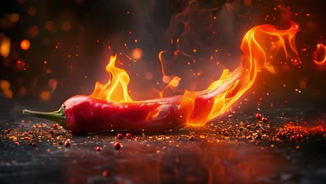 red chili pepper on fire