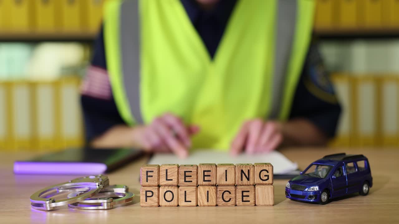 Fleeing Police Concept with Police Officer and Toy Car