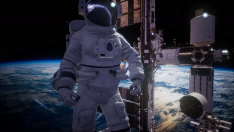 estación espacial internacional y astronauta en el espacio exterior sobre el planeta tierra