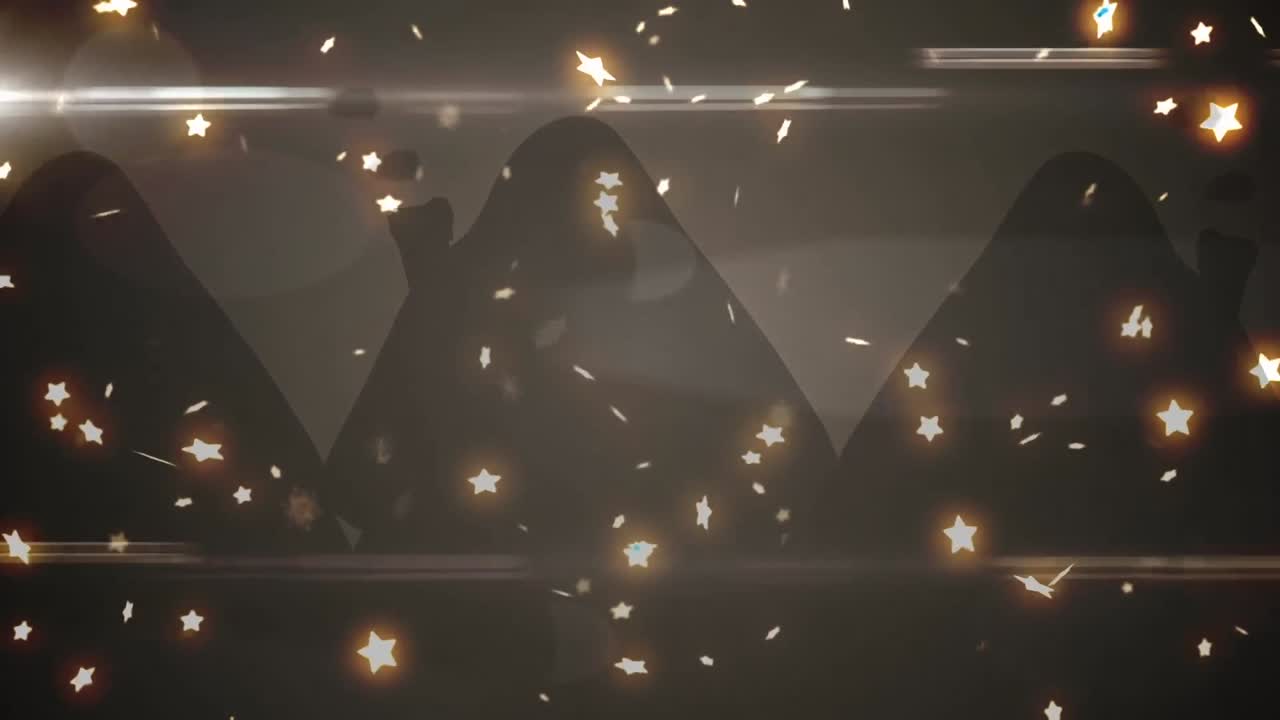 갈색 배경에 크리스마스 장식 위에 떨어지는 크리스마스 별의 애니메이션