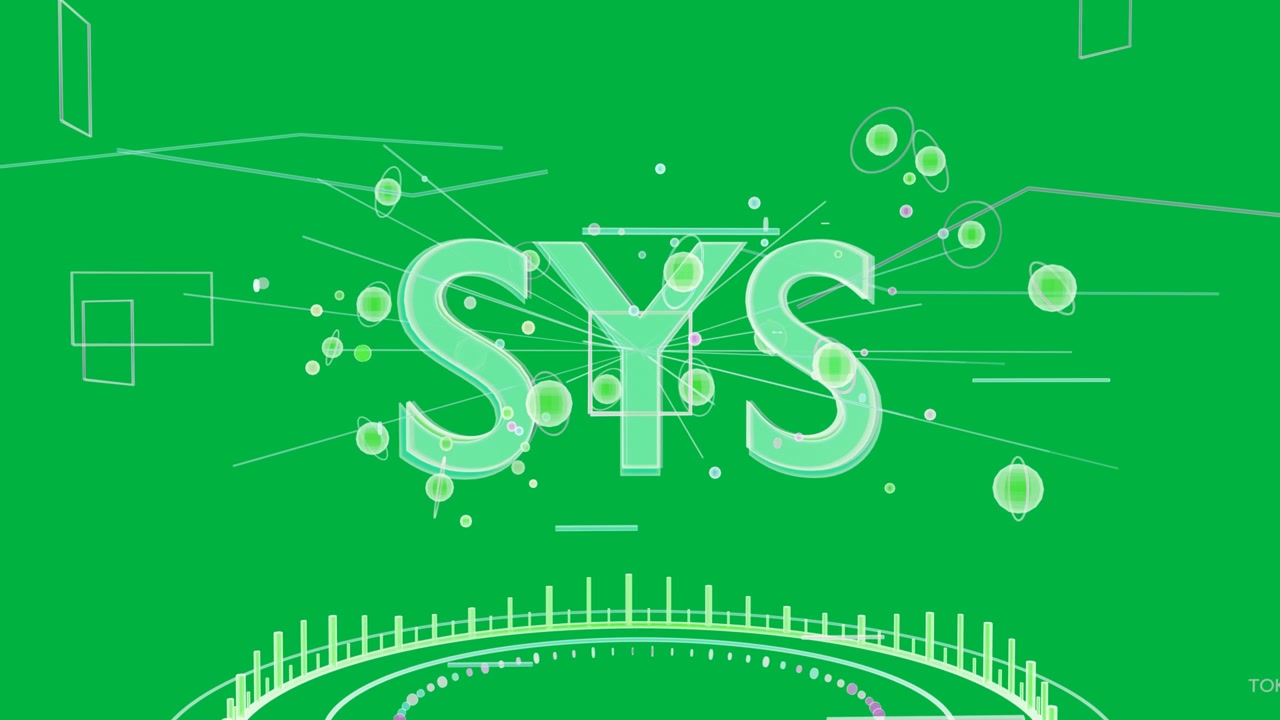 SYS emergente, nodi in orbita e anelli pulsanti per rivelare VECTOR CACHE, TOKEN FLOW su sfondo trasparente