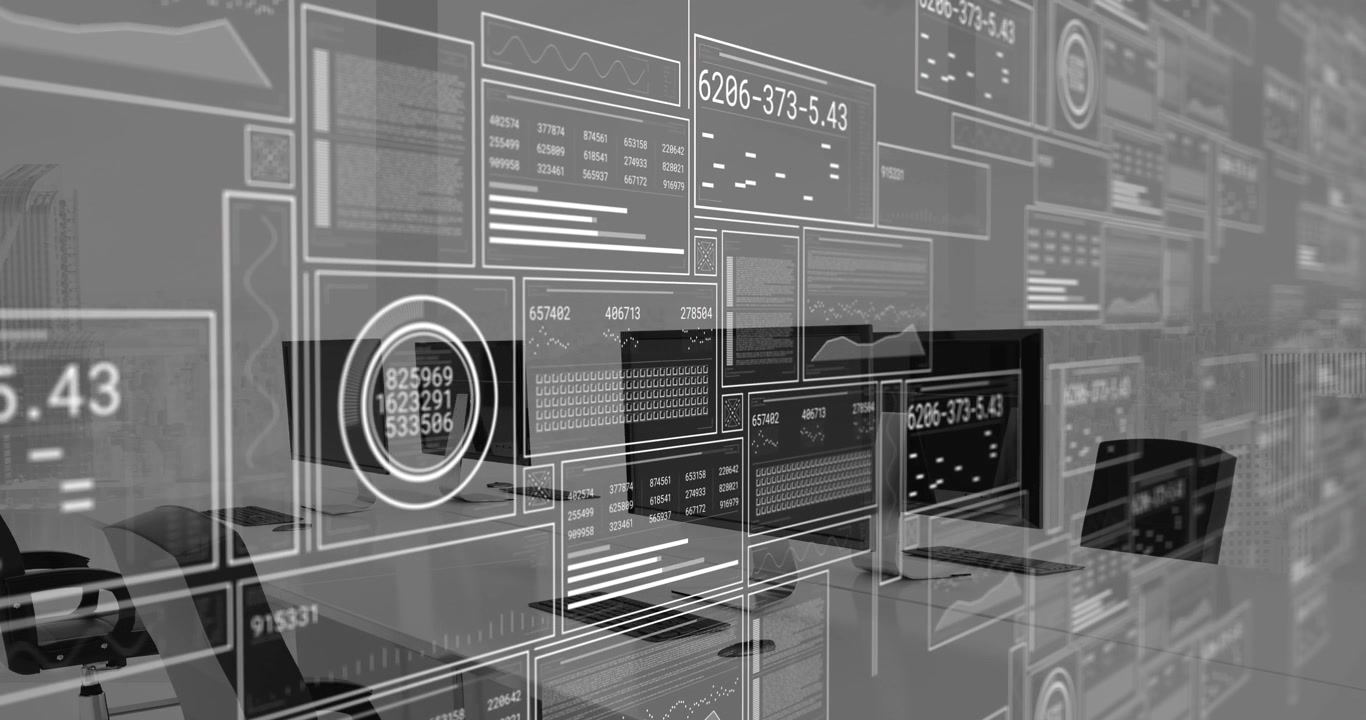 Superpositions de visualisation de données numériques dans un bureau moderne vide