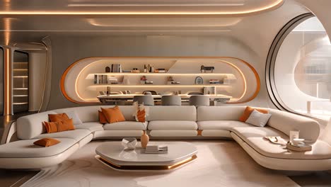 sleek modern living room with futuristic design