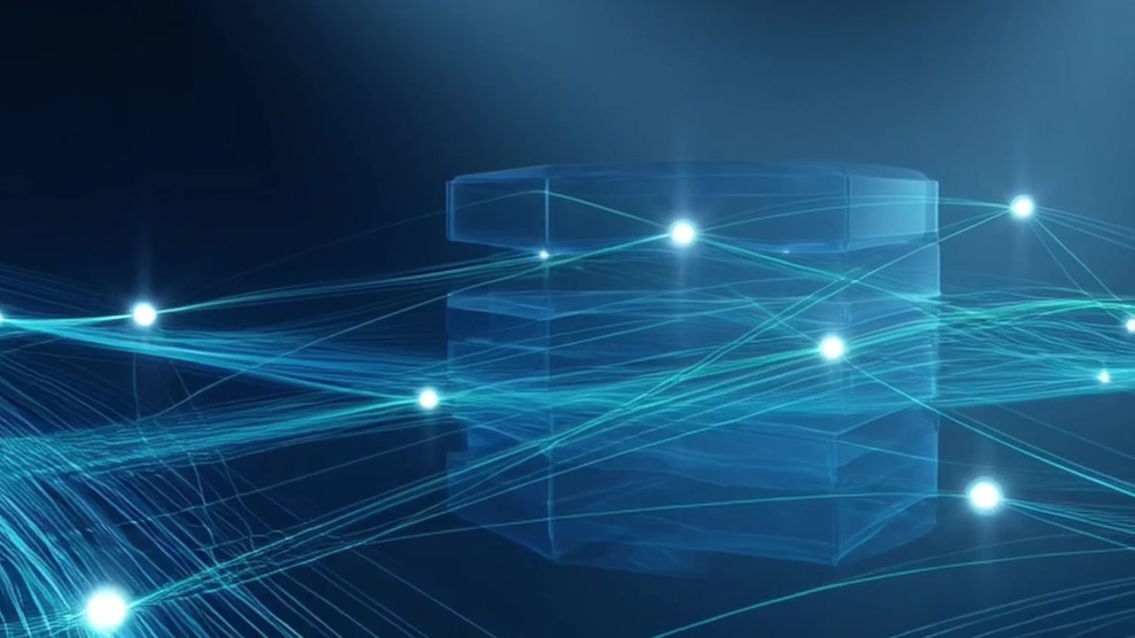 Abstract Digital Data Cube with Glowing Network Connections