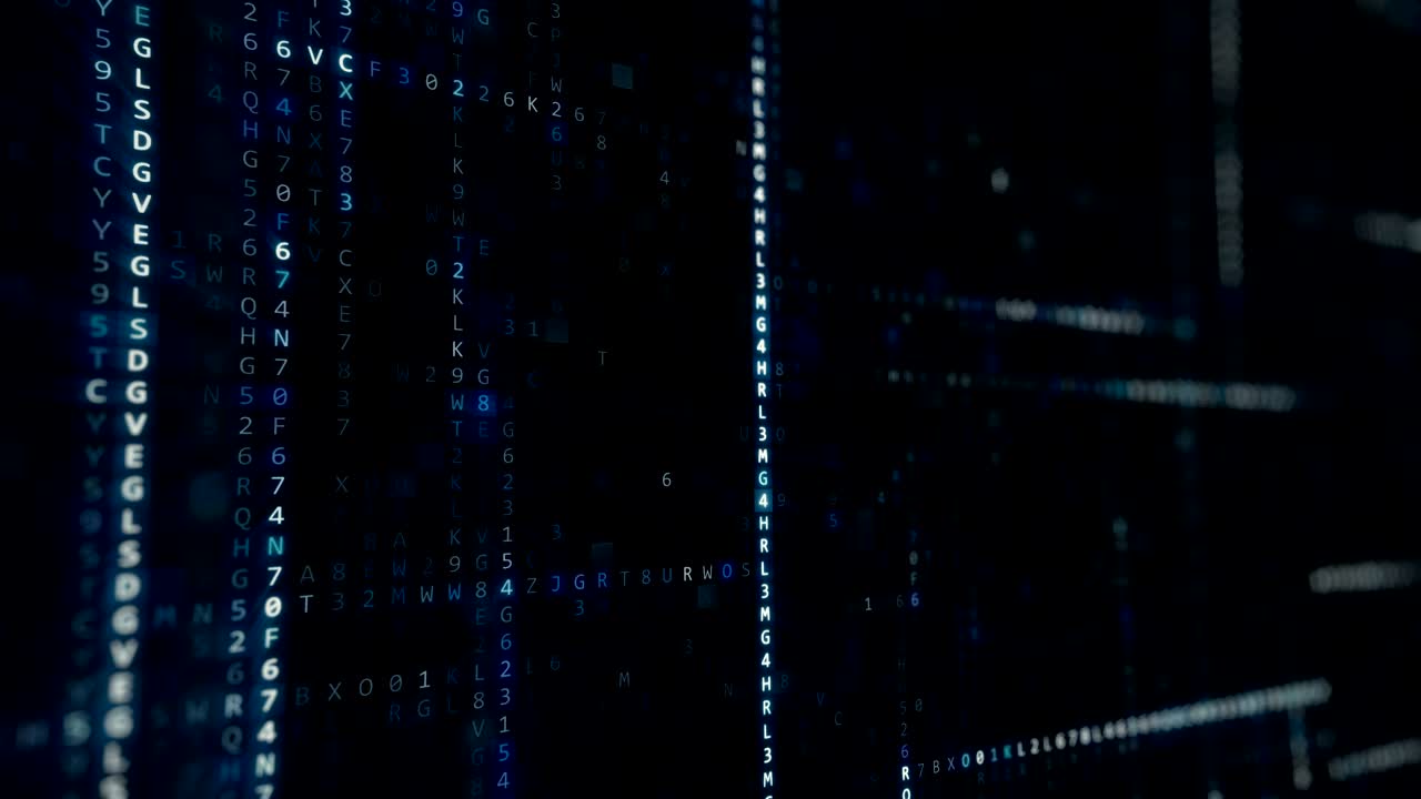 Randomly generated computer hexadecimal machine code abstract technological background of a seamless loop