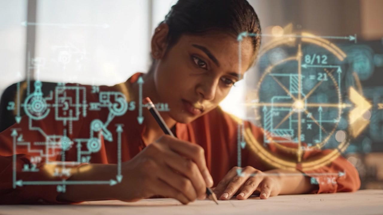 Focused Individual Engaged in Design Work, Capturing a Moment of Creativity and Dedication while Drafting Innovative Concepts and Ideas on a Work Surface