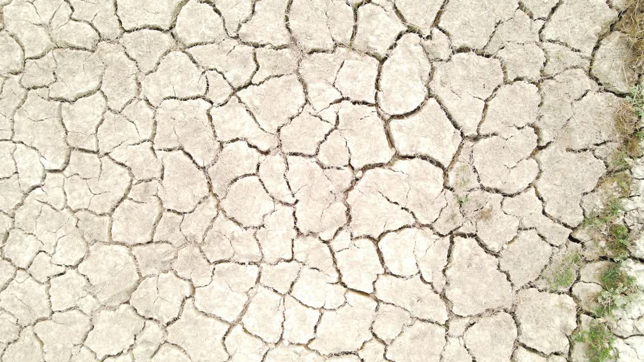 Bird's eye view of severe drought, desertification process, cracked soil