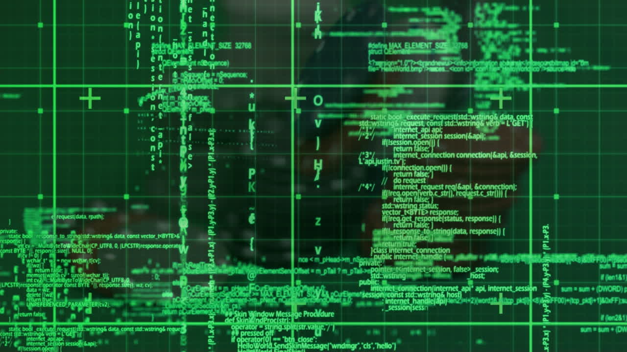 animación del procesamiento de datos y cuadrícula sobre fichas de casino