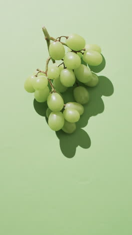 vertical video of white grapes with copy space over green background
