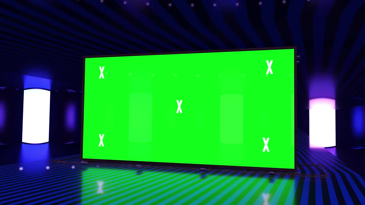 추상적인 크리에이티브 터널 및 그린 스크린 알파 채널 광고판 모형: 네온, 파란색 보라색 led 바 및 기술, sf, 미래의 사이버 크, 빈 프레임으로 3d 렌더링