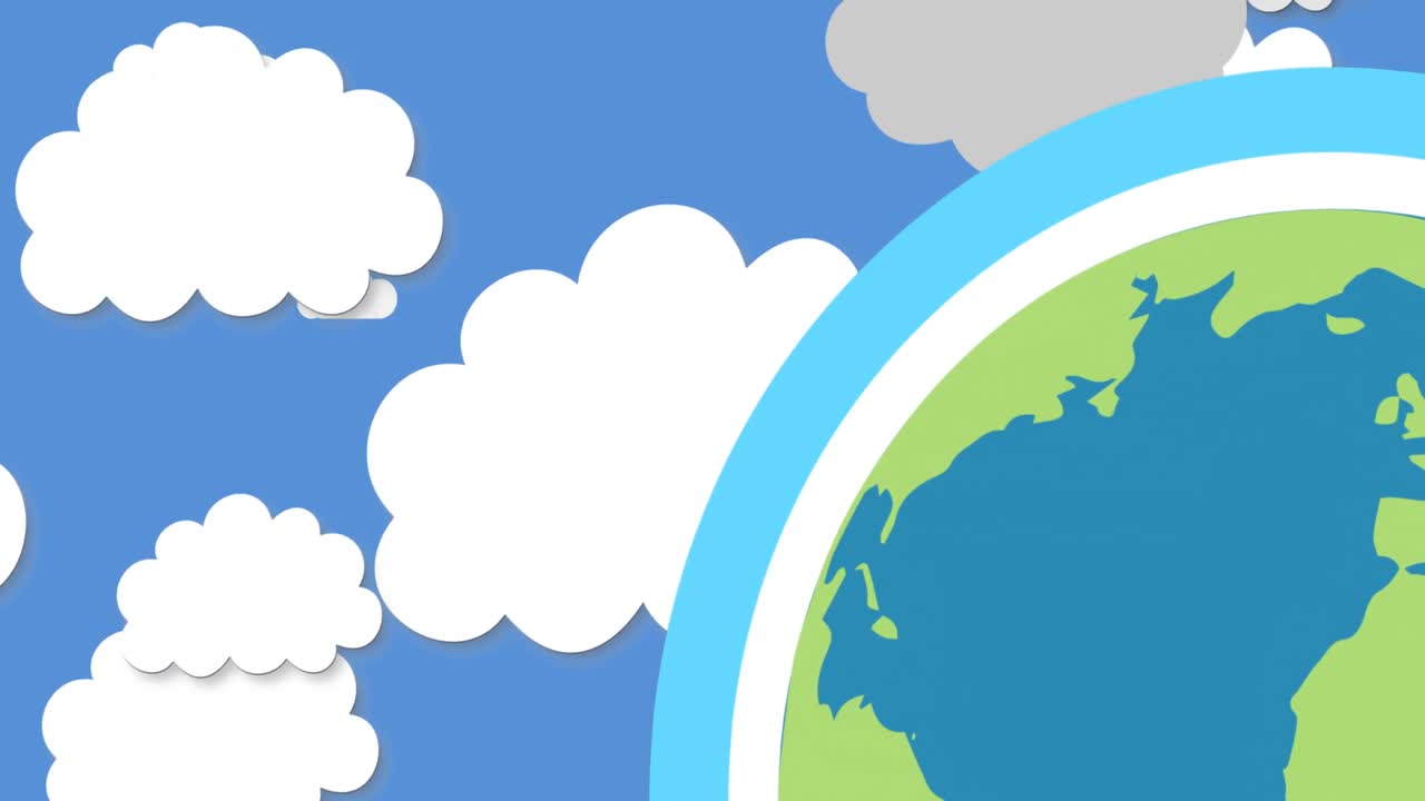 파란색 배경에 있는 지구와 구름의 애니메이션