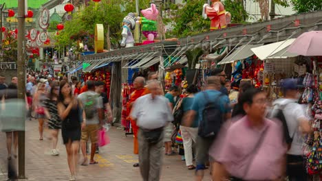 day time singapore city china town crowded street market timelapse panorama 4k